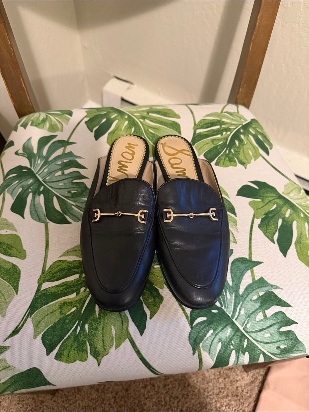 Sam Edelman Black Leather Horsebit Mule Slides size 5.5